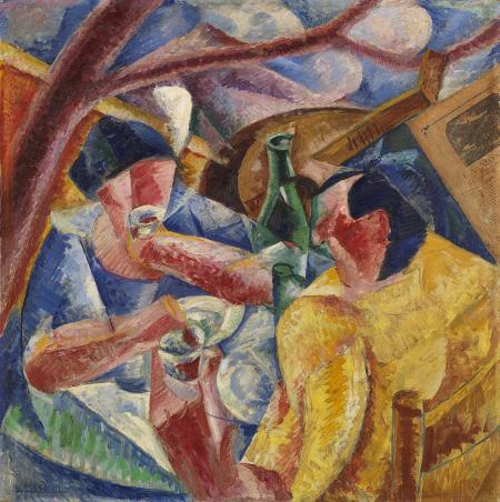 Umberto Boccioni, Sotto il pergolato a Napoli, 1914, olio e collage su tela