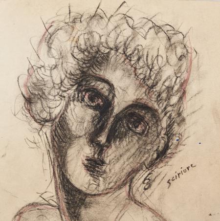 Ritratto di donna, tecnica mista su cartoncino, 25.0 x 25.0 cm