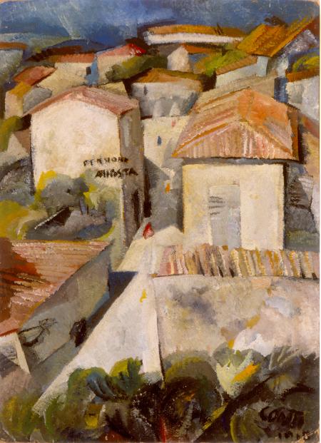 Antignano dall'alto, 1917 olio su cartone