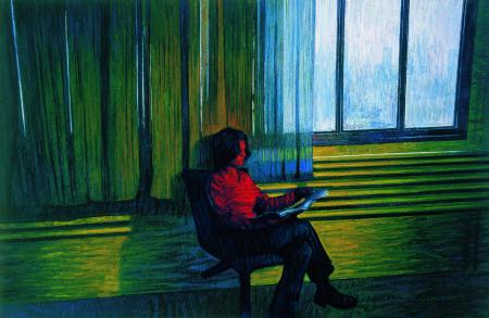 Blue room, 2001 olio su tela, cm 173x266