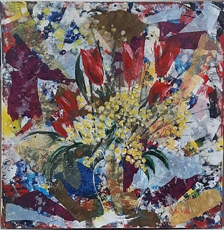 Fiori, 2024, tecnica mista su tela  60 x 60 cm