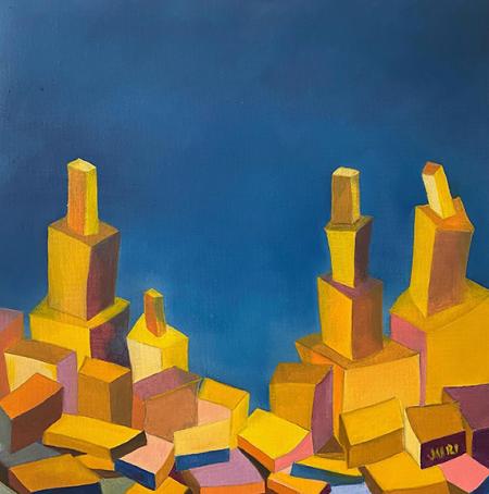 Accumuli, 2025, olio su tela 30x30 cm
