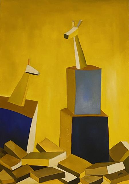 Giraffe, 2025, olio su tela 35x50 cm
