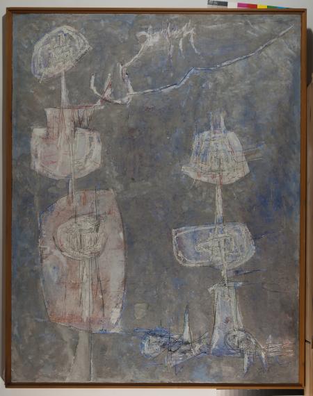 I miei amici poeti, 1958 tecnica mista su tela, 146x114 cm