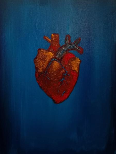 Sospeso nel blu, 2025, olio su tela, 30x40 cm
