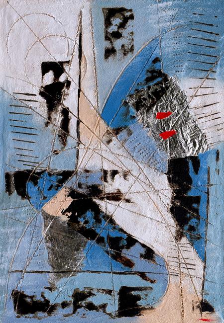 Senza Titolo, 2024, olio, sabbia e tecnica mista su tavola 50 x 70 cm