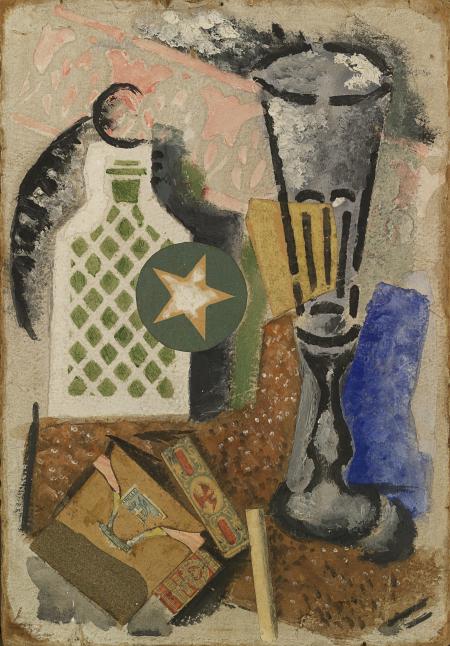 Composizione con fiammiferi, 1914, olio, tempera e collage su cartoncino