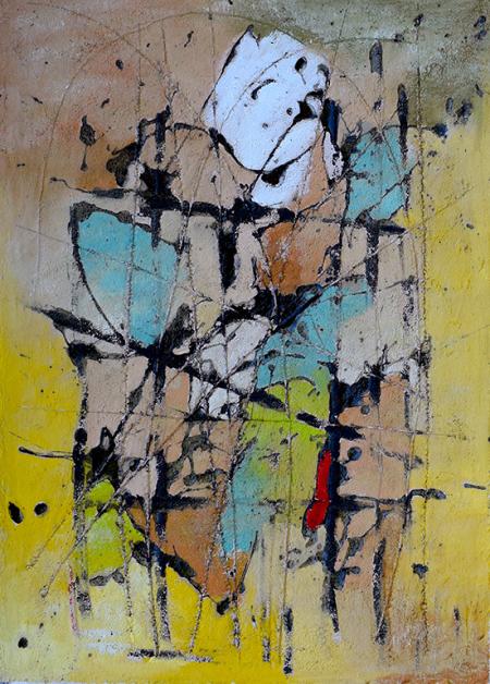 Senza Titolo, 2024, olio, sabbia e tecnica mista su tavola 50 x 70 cm