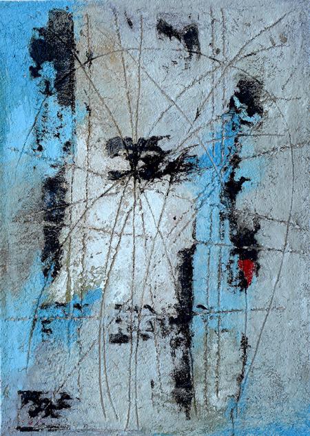 Senza Titolo, 2024, olio, sabbia e tecnica mista su tavola 50 x 70 cm