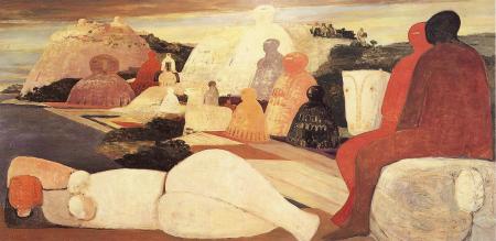 Il raduno delle statue, 1983, olio su tela, cm 170x345