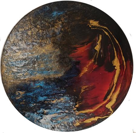 Big bang, 2025, acrilico su legno, diametro 40 cm
