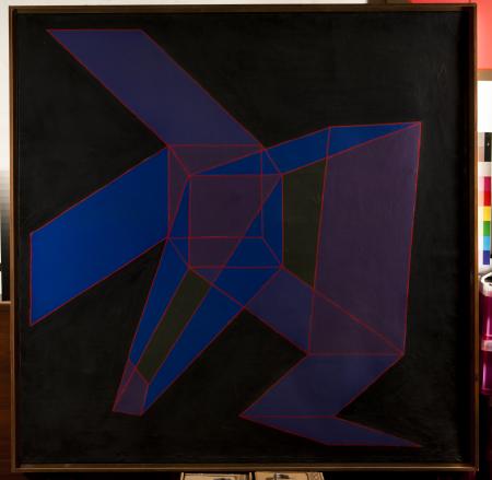 Omaggio all’architetto Latour, 1974 tecnica mista su tela, 120x120 cm