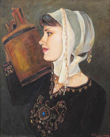 Ragazza con la botte, 2008, olio su tela 59 x 74 cm