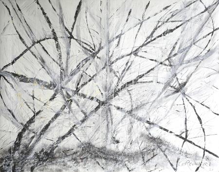 Strade di alberi bianchi II, 2021, olio su tela 120 x 150 cm