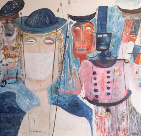 Maschere d'Africa - Messico, 2020, olio su tela 200 x 200 cm