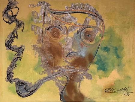 Smoking in Princeton, 1986, olio su tela 60 x 50 cm