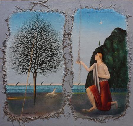 I miei sogni attraversano il mare - Olio su tela e tavola cm. 43x46 - 2020