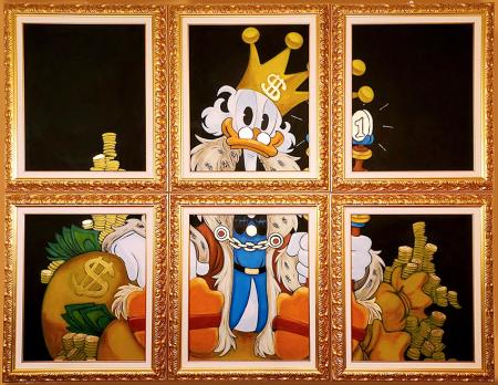 Re Paperone, 2024, tecnica mista paste materiche e acrilici su tela 240 x 170 cm (circa)