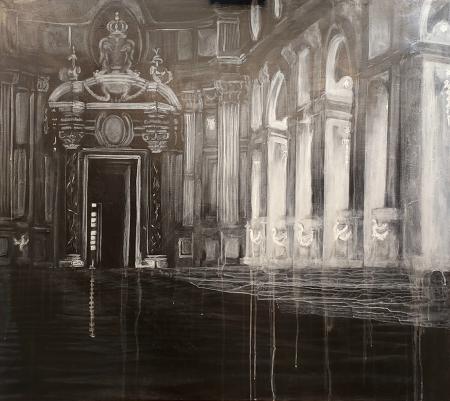 Galleria di Diana, 2023, tecnica mista paste materiche e acrilici su tela 100 x 100 cm