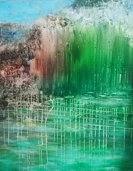 In montagna, 2025, acrilico su tela 80x100 cm