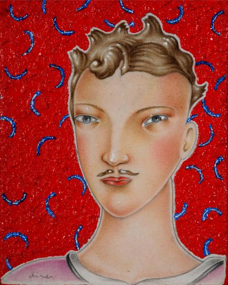 Autoritratto da giovane, 2010, acrilici e resine su tela applicata su tavola