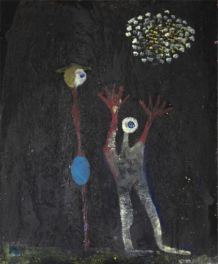 Allons, acrilici, polvere di terra e chine su tela 50x60 cm