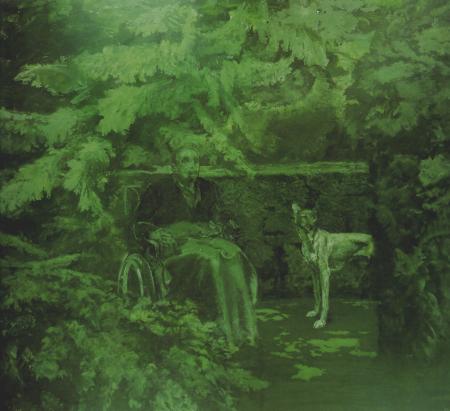 Uomo seduto nel verde, 1972, Olio su tela, 180x200cm