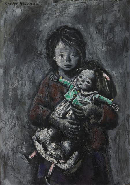 Bambina con bambola, 1964, olio su tela, cm 70x50