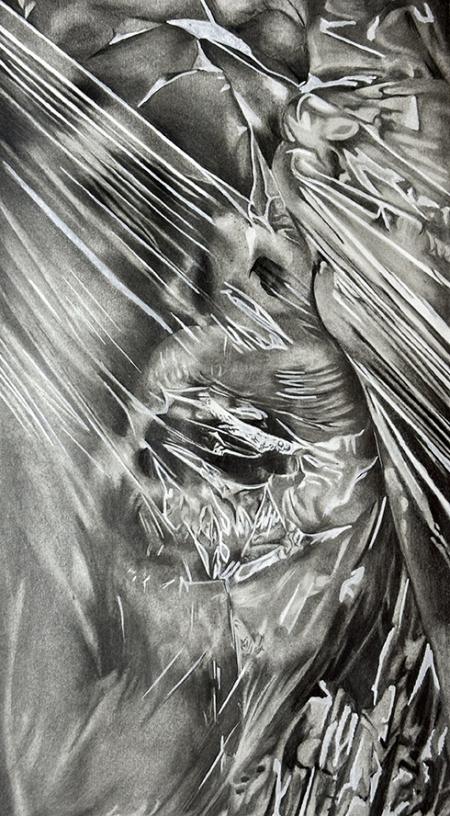 Breathe (serie Wrapped 3 di 3), 2024, carboncino, matita e acrilico 29,7 x 42 cm