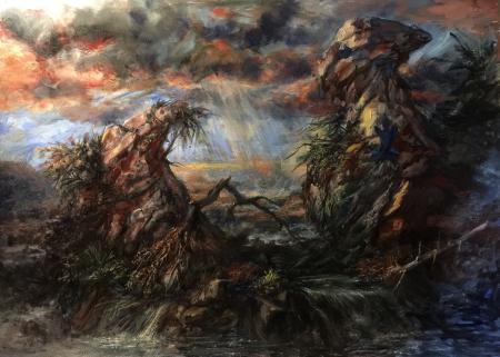Naturarestasi (Ciclo dei paesaggi) - tecnica mista su carta 100x70 a.2023