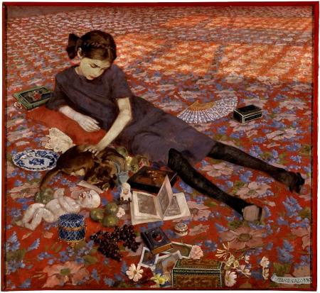 Bambina che gioca su tappeto rosso, 1912