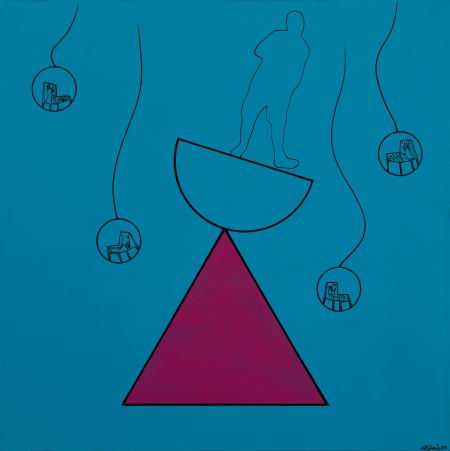 Chair/man - equality#30, 2025, acrilico su tela 50 x 50 cm