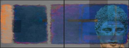 Colores mentis, 2024, tecnica mista su lastre d'acciaio, inchiostri e colori acrilici, 193 x 72 cm