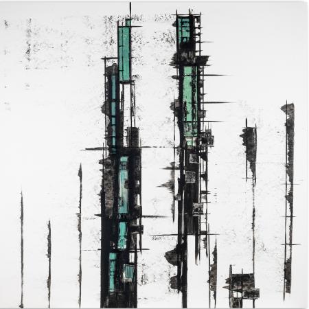 Costruzioni Contemporanee n°86, 2025, pittura con smalto e ossidi 190 x 190 x 4 cm