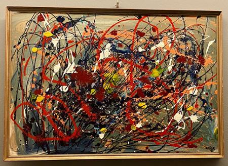 Dancing colors 26 – STRANE PRESENZE, 2021, acrilico ad acqua e solvente con polvere di marmo, su vetro 70x50 cm