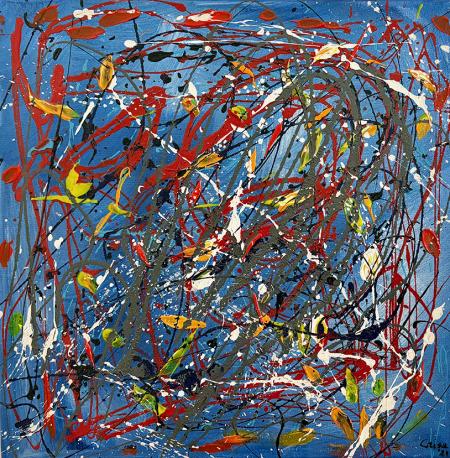 Dancing colors 3.0: COLUBRIS , 2021, acrilico ad acqua e solvente su tela 50x50 cm