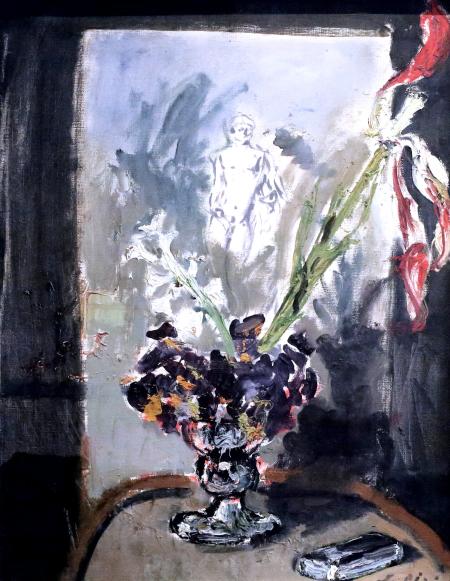 Natura morta con vaso di fiori e tela con nudo maschile, 1930