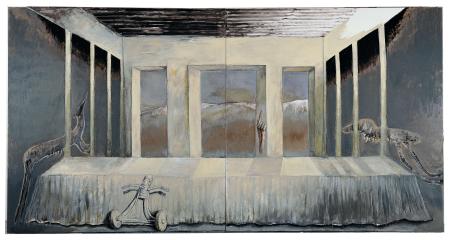 Della Melancholia seconda, 2006, smalto e colori metallici su tela, cm 213 x 413