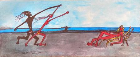 Petroliera, 2020, tecnica mista su tela 128 × 54 cm