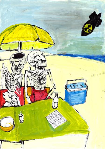 Don't look up, 2025, acrilico su carta, 50 x 70 cm