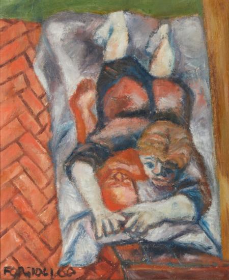 Donna con bambino, 1960, olio su tela, 59,5x50cm