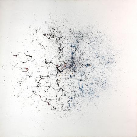 Esplosione con stringhe, 2017, tecnica mista su tela 100x100 cm