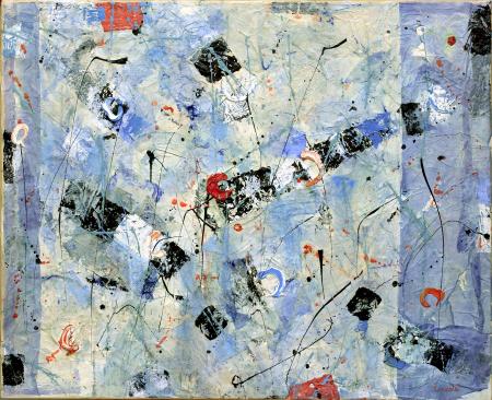 Estate con lucciole, 2023, tecnica mista su tela 78 x 53 cm