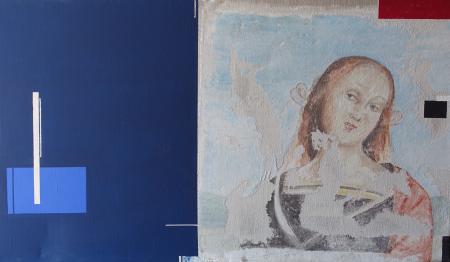 Expolittico, 2015, affresco strappato e acrilico su tela di lino, 80x140 cm