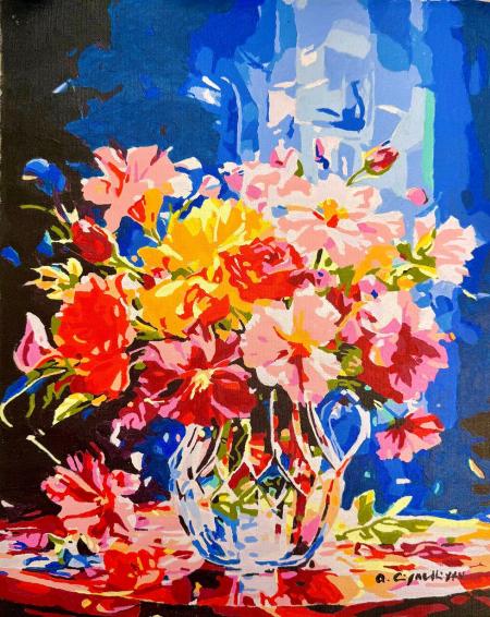 Fiori in posa, 2025, acrilico su tela 40 x 50 cm