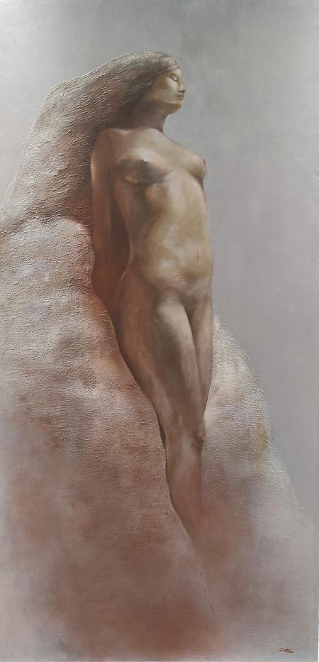 Fiorire tra le rocce, 2022, tecnica mista, materico su tela, 80 x 160 cm