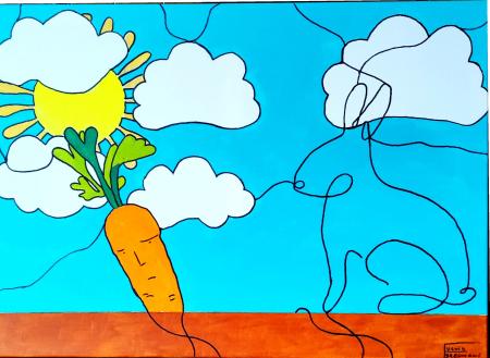 Il coniglio trasparente, 2023, acrilico su tela 50 x 70 cm