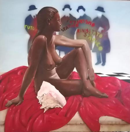 FUTURISMO STATICO, 2023, olio e smalto su tela 70x70 cm