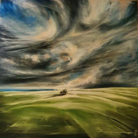 Meccaniche divine, 2022, olio su tela, 100x100 cm