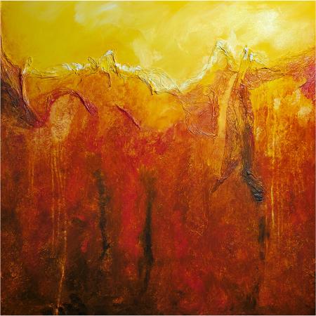 Revelaciòn estudio 9, 2024, tecnica mista su tavola, oro23kt, 90x90 cm
